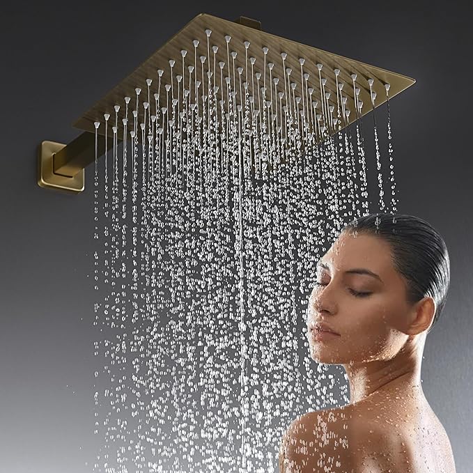 10" Square Rainfall Bathtub and Shower Trim Systems with Rotating Handheld Sprayer, Foldable Tub Spout, Wall-Mounted, Solid Brass Valve with Shampoo Platform- Brushed Gold (Square, Brushed Gold)-PurrikoPets