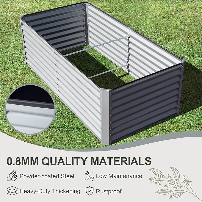 Domi Raised Garden Beds Outdoor, 6x3x2ft Thickening Tall Metal Rectangular Deep Root Box Planter for Vegetables, Flowers, Herbs, and Succulents 2" Deep w/ 256 Gallon Capacity - Silvery-PurrikoPets