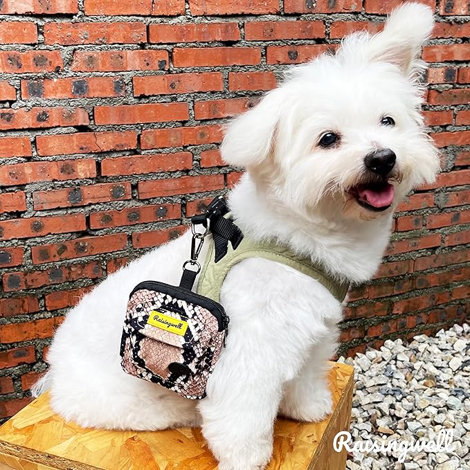 Dog Treat Pouch for Pet Walking and Training with Clicker Poop Bags and Double Bag Design Small Fanny Zipper Pack Holder for Puppy Snack Dispenser Kit for Leash and Outdoor Use Snake Skin-PurrikoPets