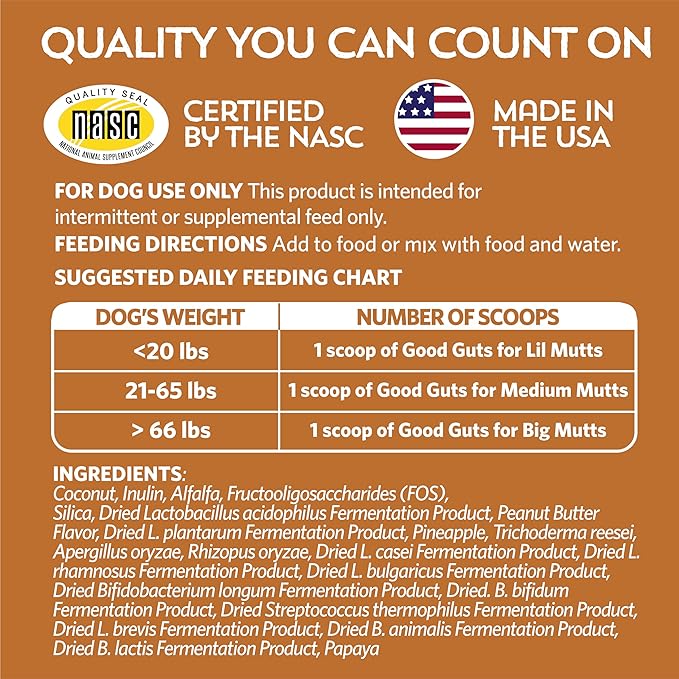 Fidobiotics Good Guts for Big Mutts Probiotic for Dogs, 12 Billion CFUs, 11 Strains, 5 Digestive Enzymes, 2 Prebiotics, Digestive Gut Health for Dogs, Adult & Puppy Probiotics Supplements (20 Days)-PurrikoPets