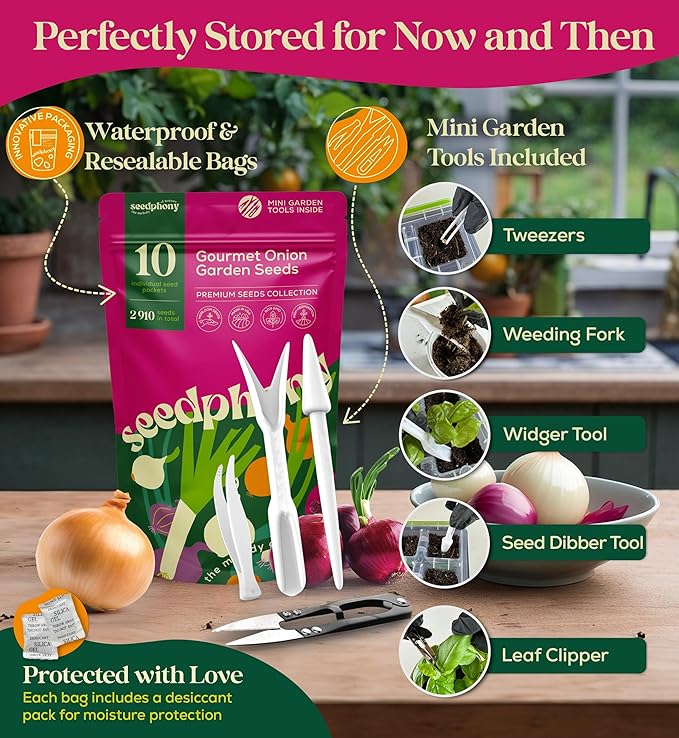 10 Gourmet Onion Seeds for Planting Variety Pack - 2,900+ Non-GMO Heirloom Vegetable Seeds for Growing Indoor & Outdoor: Red Burgundy, Leek, Walla Walla, Grano White & Yellow Sweet Spanish-PurrikoPets