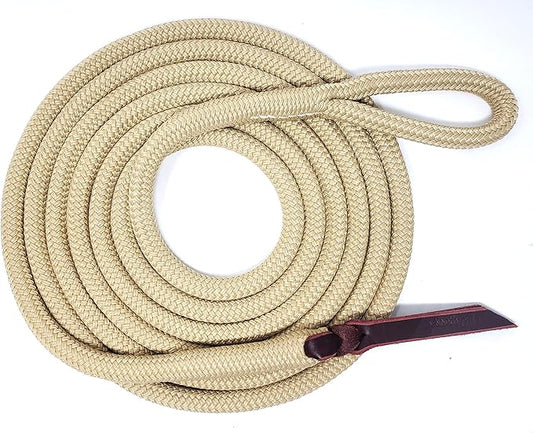 Double Braid Lead Rope with Eye Splice Loop, 12-14FT Lengths (Beige, 12 ft.)-PurrikoPets