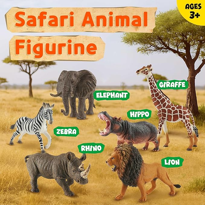 6PCS Safari Animal Figure Toys for Kids 3-5 Realistic Plastic Jungle Animal Figurines African Wildlife Learning Toys for Kids Boys Girls Toddlers-PurrikoPets
