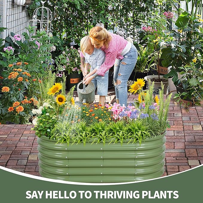1MORE Galvanized Raised Garden Bed- Planter Garden Boxes Outdoor, Raised Beds for Gardening, 4x2x1.4ft Metal Garden Bed Kit for Vegetables Flower, Planter Raised Bed with Protective Tape & Tools.Green-PurrikoPets