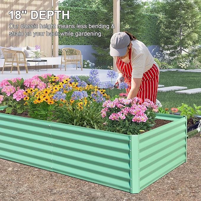 Domi Raised Garden Beds Outdoor, 6x3x1.5Ft Thickening Tall Metal Rectangular Deep Root Box Planter for Vegetables, Flowers, Herbs, and Succulents 1.5" Deep w/ 192 Gallon Capacity - Green-PurrikoPets