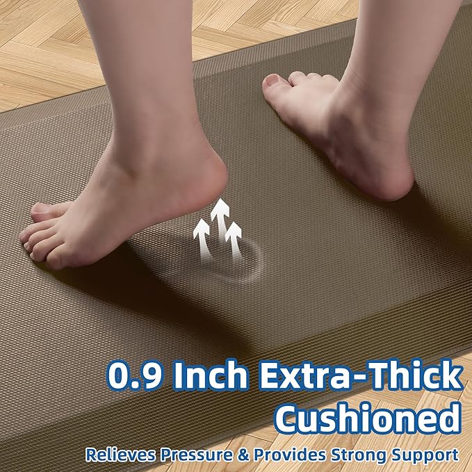 2 PCS Anti Fatigue Kitchen Mats for Floor, Brown 9/10 Extra Thick Cushioned Standing Desk Mat, Comfort Memory Foam Ergonomic Rugs and Mats Non-Slip Waterproof for Office, Kitchen, 20"x32"+20"x48"-PurrikoPets