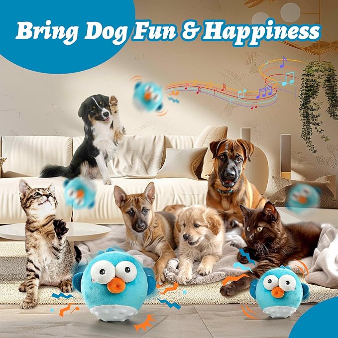 Dog Toys,Rechargeable Crinkle Chew Interactive Squeaky Toy with Jumping Music Moving Ball for Small Medium Large Breed Puppy Toys to Keep Pets Busy (Puffer)-PurrikoPets