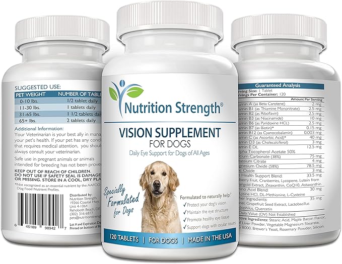 Eye Care for Dogs Daily Vision Supplement with Lutein, Zeaxanthin, Astaxanthin, CoQ10, Bilberry Antioxidants, Vitamin C, Vitamin E Support for Dog Eye Problems, 120 Chewable Tablets-PurrikoPets