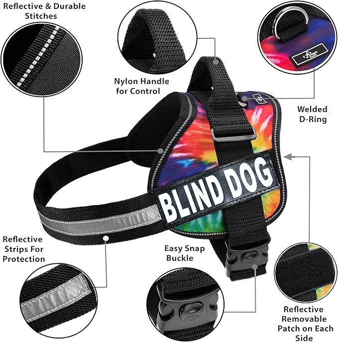 Doggie Stylz Blind Dog Harness No Pull No Escape Dog Vest for Blind Dogs Adjustable Vest with Handle Blind Dog Accessories and Patches for Training and Mobility-PurrikoPets