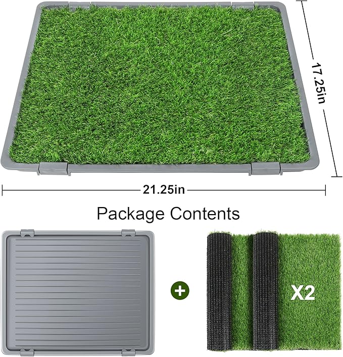 Dog Grass Pad with Tray: 2 Pack Grass Pee Pads for Dogs Potty for Puppy Training, 22"x18" Artificial Turf for Dogs with Collection Tray for Indoor /Outdoor /Patio /Balcony, Grey-PurrikoPets