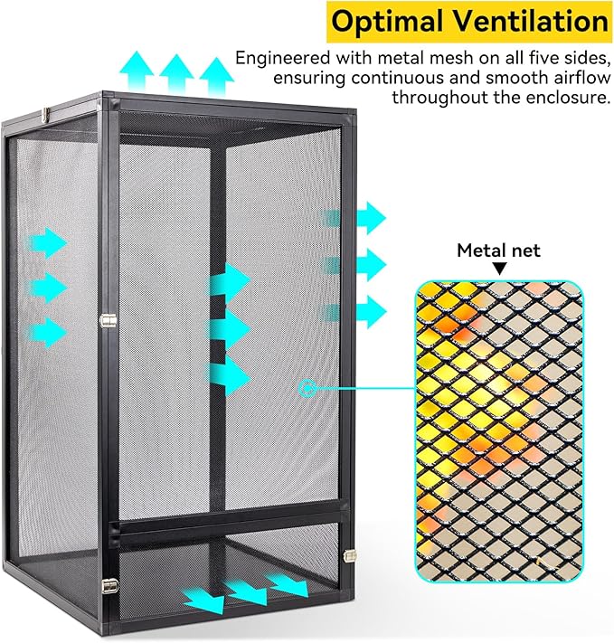45 Gallon 360° Panoramic Foldable Reptile Terrarium Kit: Crested Gecko Tank and Reptile Cage for Superior Ventilation, Easy Feeding, Sturdiness, and Simple Assembly (Black, 32"x18"x18")-PurrikoPets