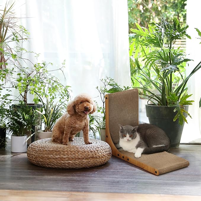 FUKUMARU Cat Scratcher, 18.9 Inch L Shape Cat Scratch Pad, Vertical Cat Scratcher Wall Mounted, Cat Scratching Cardboard with Ball Toy for Indoor Cats-PurrikoPets