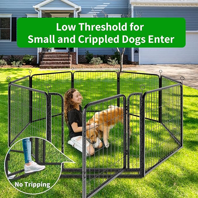 Dog Playpen Outdoor Extra Wide 16 Piece Panels Heavy Duty Dog Fence 24" Height Anti-Rust with Doors Portable for RV Camping Yard, Total 29FT, 68 Sq.ft, Snowy Black-PurrikoPets