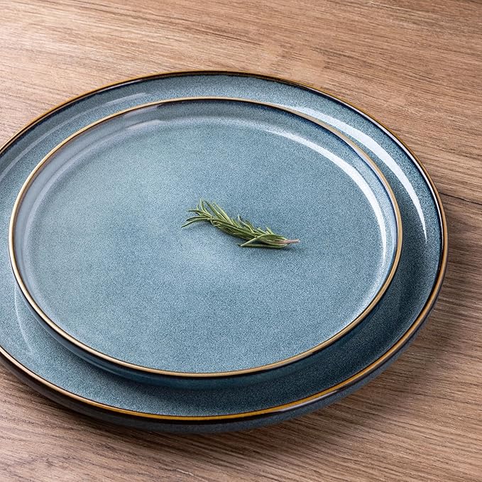 GBHOME Ceramic Dinnerware Sets for 6, 18 Pieces Stoneware Plates and Bowls Sets, Scratch Resistant Dishes, Dishwasher & Microwave Safe, Space Blue-PurrikoPets