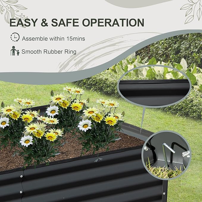 Domi Raised Garden Beds Outdoor, 6x3x2ft Thickening Tall Metal Rectangular Deep Root Box Planter for Vegetables, Flowers, Herbs, and Succulents 2" Deep w/ 256 Gallon Capacity - Dark Gray-PurrikoPets