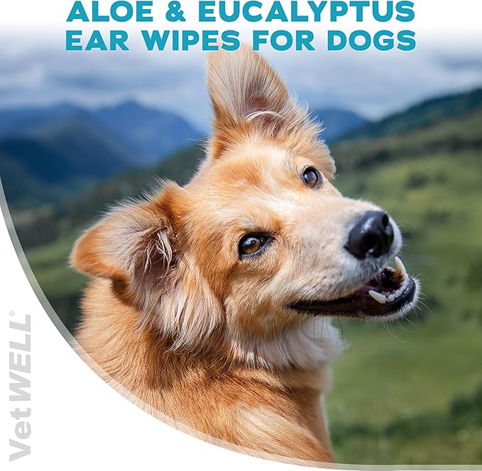 EarWELL by VetWELL Dog Ear Wipes - Otic Cleaning Wipes for Infections and Controlling Ear Odor in Pets - 100 Count-PurrikoPets