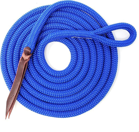 Double Braid Polyester Yacht Horse Lead Rope with Loop 12ft. or 14ft. Lengths (Ultra Marine, 14 ft. No Snap)-PurrikoPets