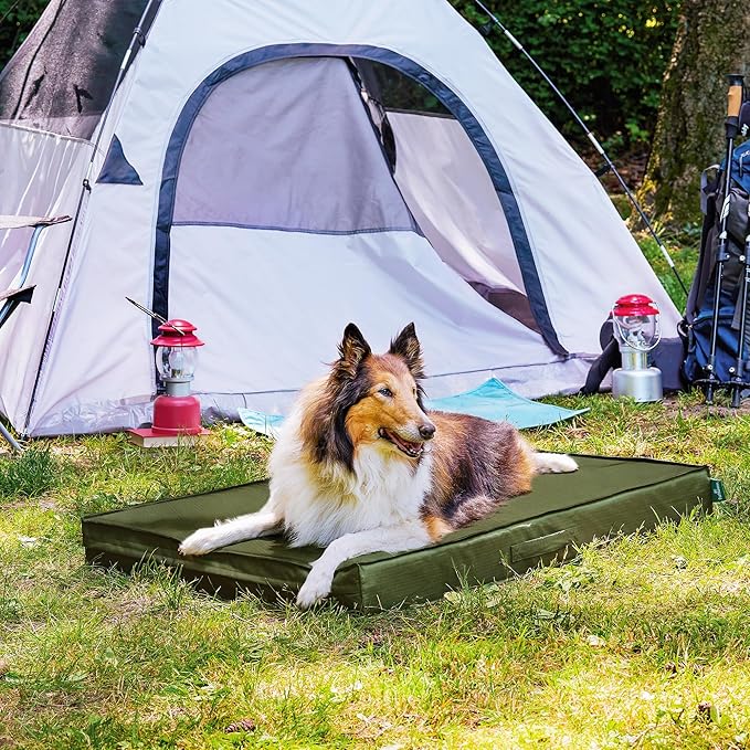 FurHaven Cooling Dog Bed – XL Foam Mattress for Joint Pain Relief, Waterproof Liner, Removable Washable Cover, Durable for Outdoor Use, Deluxe Grid Indoor/Outdoor Bed – Green, Jumbo-PurrikoPets