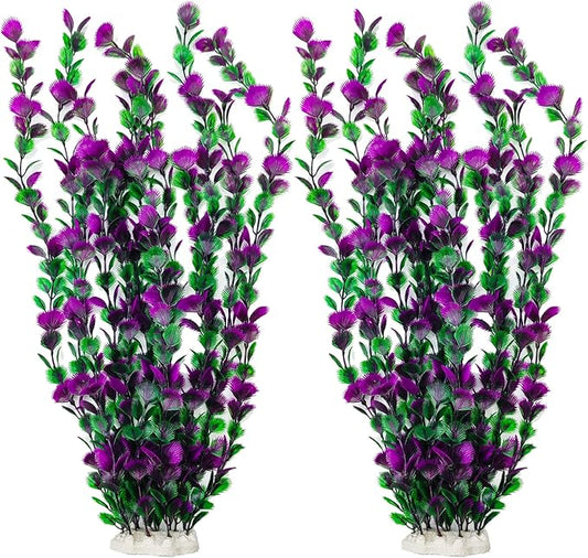 20.47 Inch Tall Aquarium Plants – Large Lifelike Artificial Fish Tank Decorations, 2 Pcs Fish Tank Plants Plastic，Durable & Safe for Freshwater/Saltwater Aquariums (Purple (Style C))-PurrikoPets