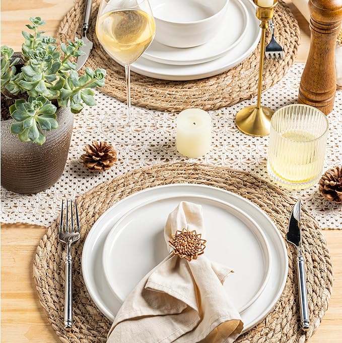 GBHOME Ceramic Dinnerware Sets for 4, 12 Pieces Stoneware Plates and Bowls Sets, Reactive Glaze Dishes -Scratch Resistant, Dishwasher&Microwave Safe-Star White-PurrikoPets