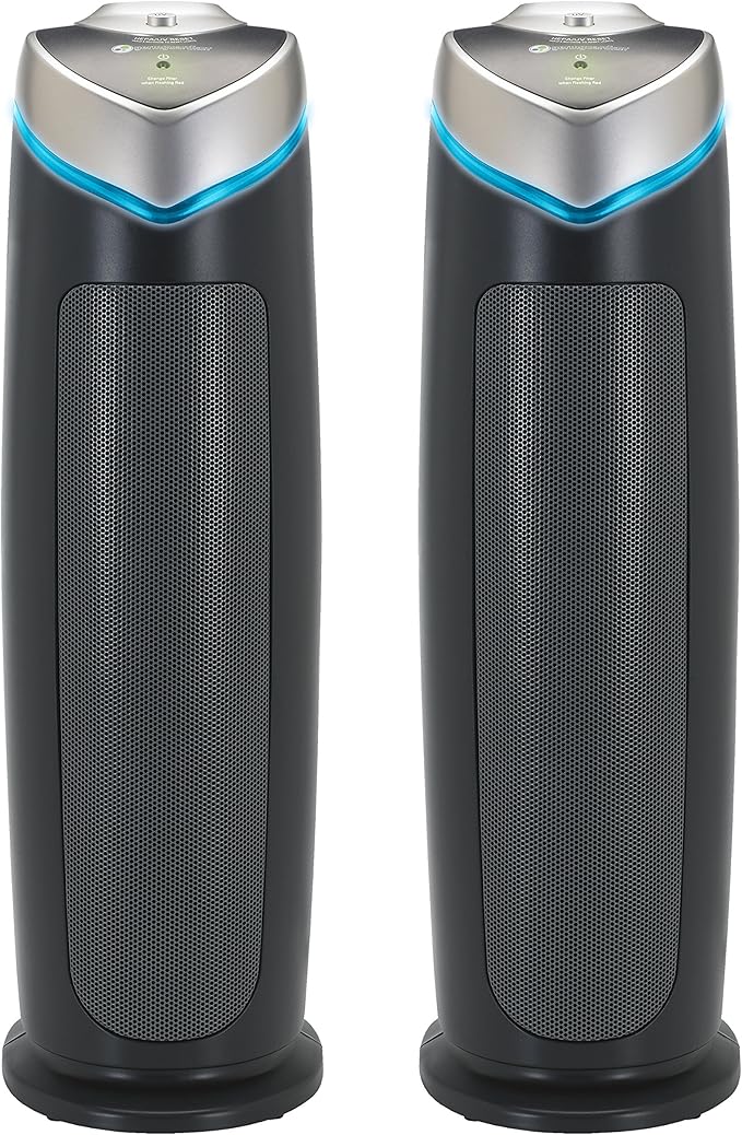 GermGuardian Air Purifier for Home with HEPA Pure Filter, for Wildfire Smoke, Pet Dander, Pollen, Odors, Large Rooms Up To 743 Sq. Ft., Removes 99.97% Pollutants, UV-C, 2-Pack, 22", AC48252PK, Gray-PurrikoPets