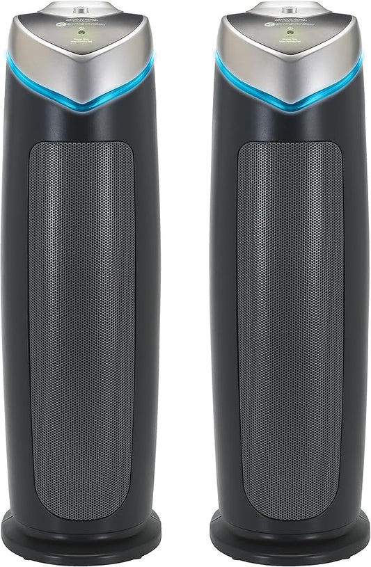 GermGuardian Air Purifier for Home with HEPA Pure Filter, for Wildfire Smoke, Pet Dander, Pollen, Odors, Large Rooms Up To 743 Sq. Ft., Removes 99.97% Pollutants, UV-C, 2-Pack, 22", AC48252PK, Gray-PurrikoPets