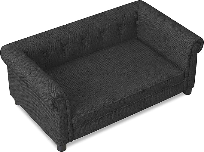Dog Sofa Couch for Medium to Large Dogs, Memory Foam Pet Sofa Couch with Washable Fabric, Durable Elevated Dog Bed with Legs, Removable Cushion for Medium and Large Dogs, Black-PurrikoPets