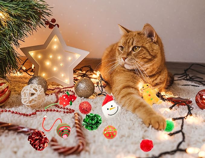 Fashion's Talk Holiday Festive Red Variety Pack Gift Box Cat Toy with Catnip, Box 20 Count-PurrikoPets