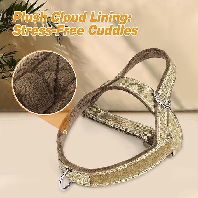 Forestpaw No Pull Dog Harness - Soft Flannel Padded Tactical Dog Vest Harness with Quick Release Buckle, Adjustable Reflective Pet Harness for Large Dogs Walking Training,Brown XL-PurrikoPets