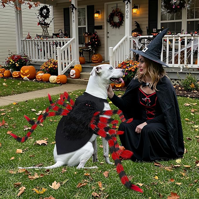 Dog Halloween Costume Large Breed, Furry Dog Spider Costume with 64 LED, Funny Halloween Dogs Costumes for Large Dogs Medium Pet Halloween Party Cosplay (Red)-PurrikoPets
