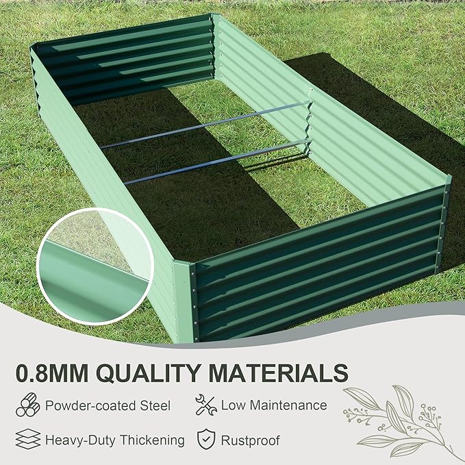 Domi Raised Garden Beds Outdoor, 8x4x1.5Ft Thickening Tall Metal Rectangular Deep Root Box Planter for Vegetables, Flowers, Herbs, and Succulents 1.5" Deep w/ 342 Gallon Capacity - Green-PurrikoPets