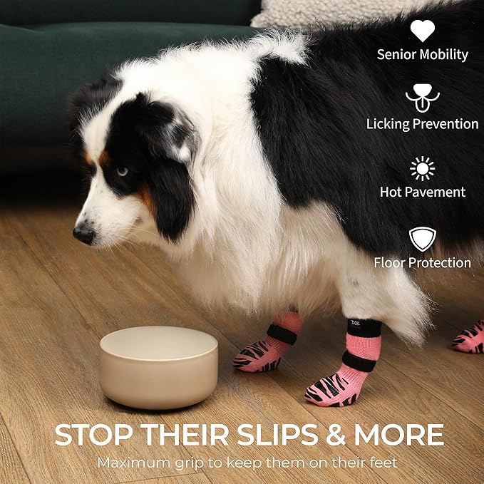 DOK TigerToes Premium Non-Slip Dog Socks for Hardwood Floors - Extra-Thick Grip That Works Even When Twisted - Prevents Licking, Slipping, and Great for Dog Paw Protection (XXS, Sassy Pink)-PurrikoPets