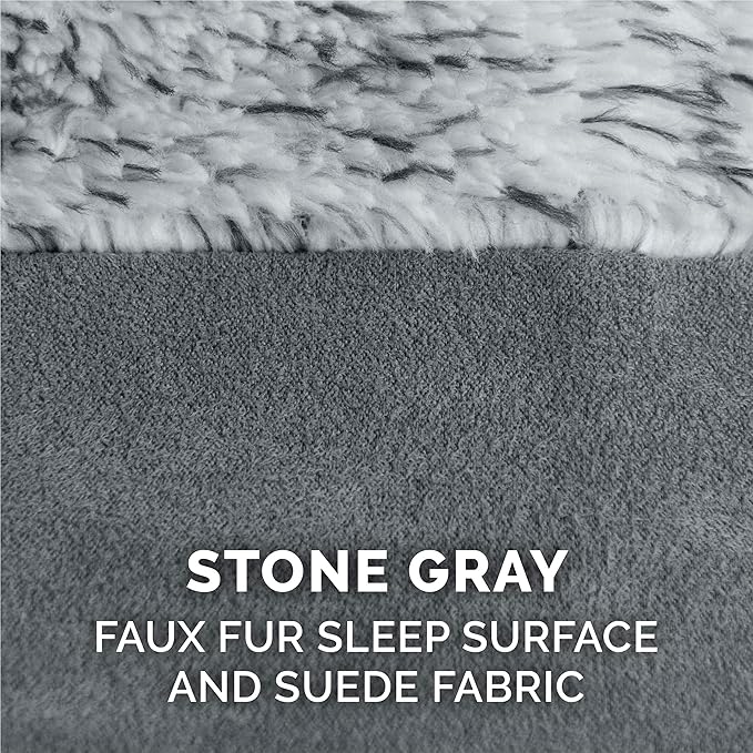 Furhaven Cooling Gel Dog Bed for Large Dogs w/ Removable Bolsters & Washable Cover, For Dogs Up to 125 lbs - Two-Tone Plush Faux Fur & Suede L Shaped Chaise - Stone Gray, Jumbo Plus/XXL-PurrikoPets