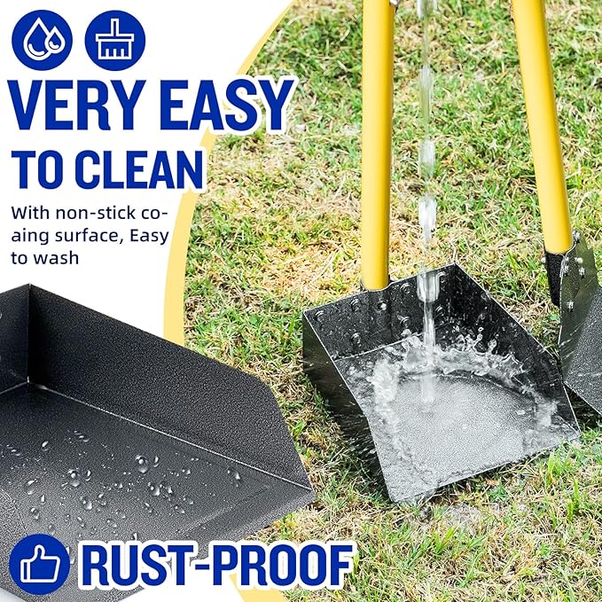 Dog Pooper Scooper,Tray and Spade Set Poop Scooper for Dogs, Adjustable Long Handle Metal Pooper Scooper with Bin for Pet Waste Removal, No Bending Clean Up for Medium and Large Dogs-PurrikoPets