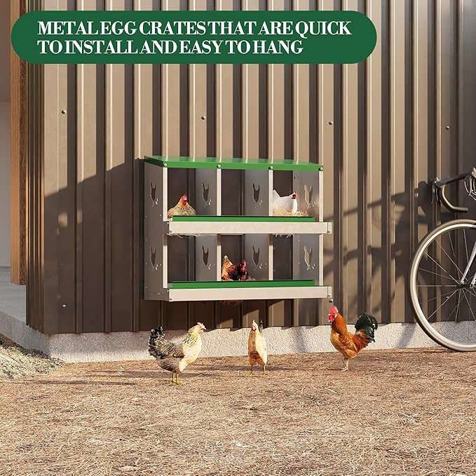 6 Hole Chicken Nesting Box with Roll Out Egg Tray, Rustproof & Ventilated Chicken Laying Boxes for Hens, Chickens, Ducks | Easy-Clean Poultry Coop Accessories-PurrikoPets