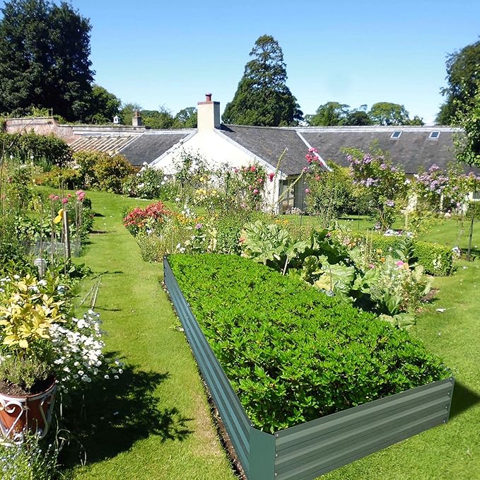 8x4x1ft Metal Raised Garden Bed Kit，Galvanized Garden Bed Box for Vegetables, Flowers, Herbs, and Succulents,240 Gallon Capacity - Green-PurrikoPets
