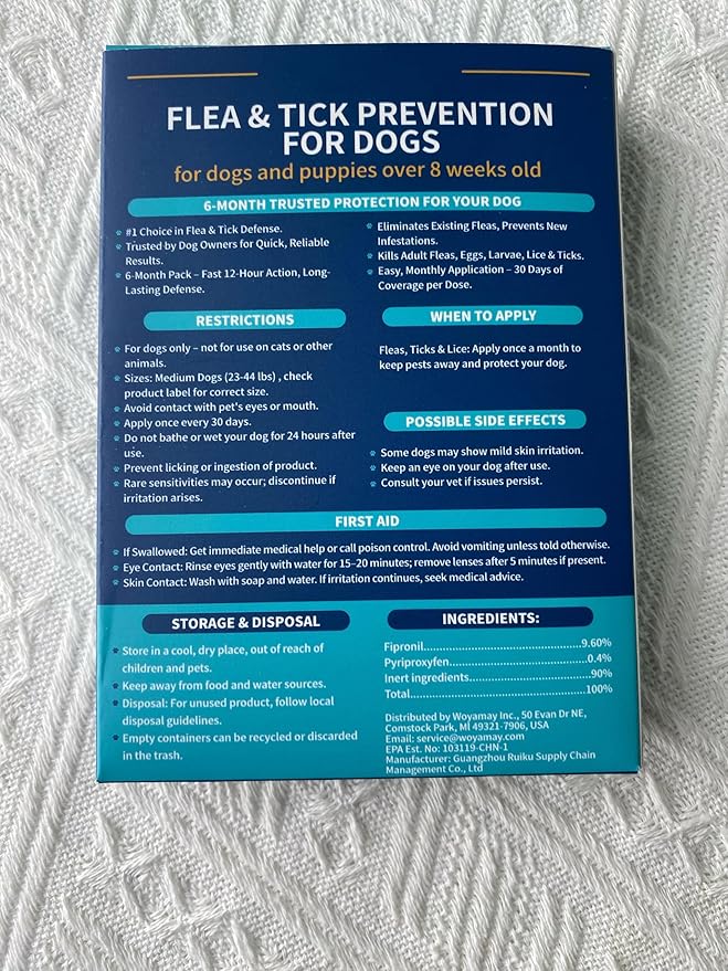 Flea and Tick Prevention for Dogs, 6-Month Supply Dog Flea and Tick Treatment Drops, Topical Fast-Acting Dog Treatment for Medium Dogs Up to 23 to 44 lbs-PurrikoPets