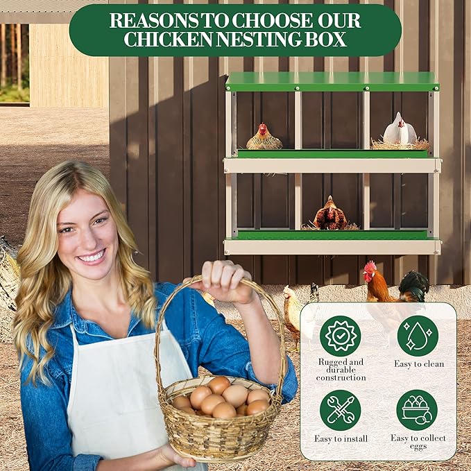 6 Hole Chicken Nesting Box with Roll Out Egg Tray, Rustproof & Ventilated Chicken Laying Boxes for Hens, Chickens, Ducks | Easy-Clean Poultry Coop Accessories-PurrikoPets