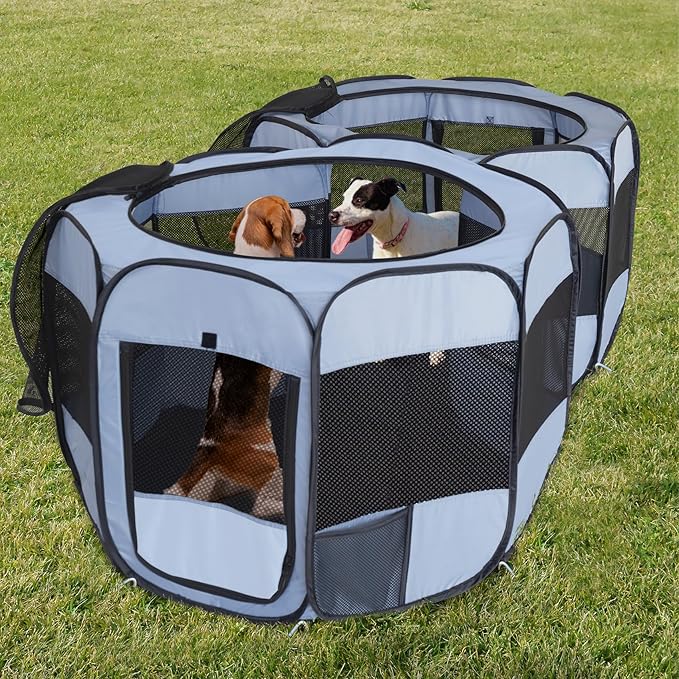 2-in-1 XLarge Pop Up Dog Playpen, Cat Puppy Pet Playpen, Indoor Outdoor Cats Enclosed, Cat Tent Crate Cage Kennel, Portable Playpen for Kitten and Small Animals(No Divider, Unified Space)-PurrikoPets