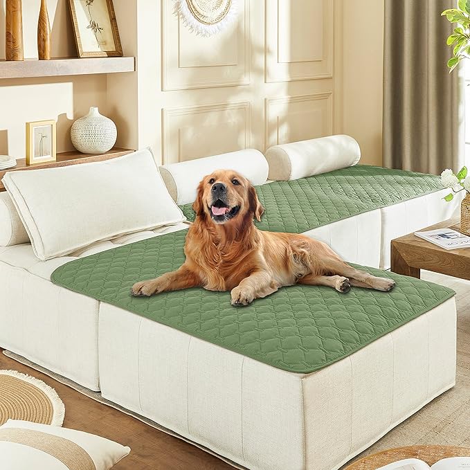 gogobunny 100% Double-Sided Waterproof Dog Bed Cover Pet Blanket Sofa Couch Furniture Protector for Puppy Large Dog Cat, Reversible (40x50 Inch (Pack of 1), Dark Green/Light Green)-PurrikoPets