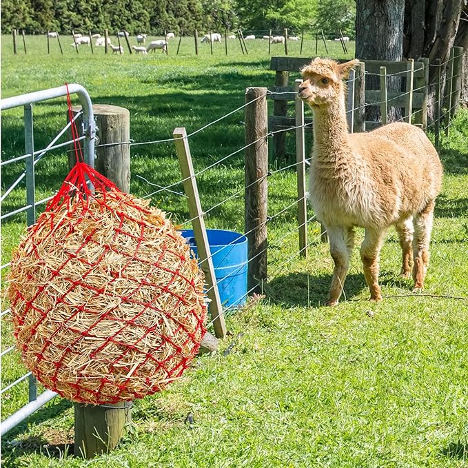 Fabbay 4 Pcs Slow Feed Hay Net Feeder Hay Bag for Horses Slow Feeder 40 Inch Length with 2 Inch Holes Hanging Horse Feed Net for Goat Cattle Equine Stalls Barn Supplies(Red)-PurrikoPets
