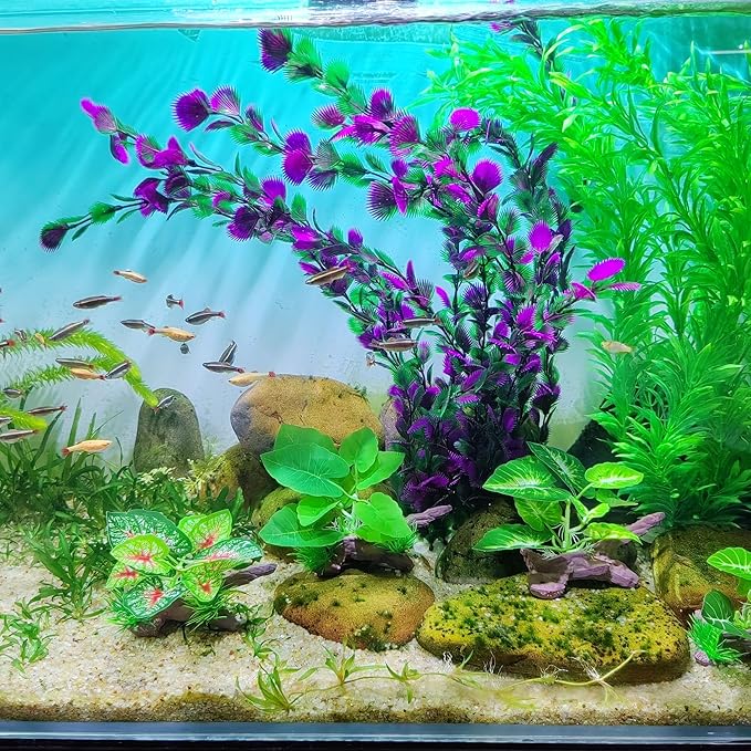 20.47 Inch Tall Aquarium Plants – Large Lifelike Artificial Fish Tank Decorations, 2 Pcs Fish Tank Plants Plastic，Durable & Safe for Freshwater/Saltwater Aquariums (Purple (Style C))-PurrikoPets