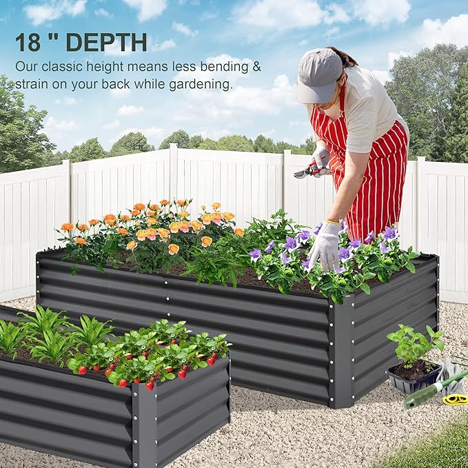 Domi Raised Garden Beds Outdoor, 8x4x1.5Ft Thickening Tall Metal Rectangular Deep Root Box Planter for Vegetables, Flowers, Herbs, and Succulents 1.5" Deep w/ 342 Gallon Capacity - Dark Gray-PurrikoPets