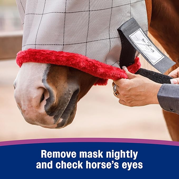 Farnam SuperMask II horse fly mask without ears, extended coverage, protects eyes from insects and debris, adjustable throat latch, Yearling size-PurrikoPets