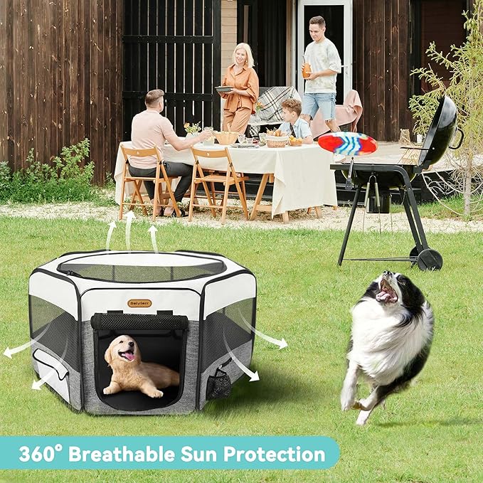 Dog Playpen, Portable Pet Play Pen Foldable Carrying Case, Puppy Pens Outsid for Small Cat Indoor/Outdoor, Removable Mesh Shade Cover-PurrikoPets
