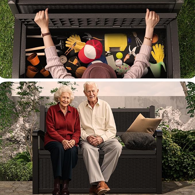 80 Gallon Storage Bench Waterproof and Lockable,Deck Box Outdoor Storage Furniture for Patio,Garden,and Porch – Perfect for Storing Garden Tools and Cushions(Black)-PurrikoPets