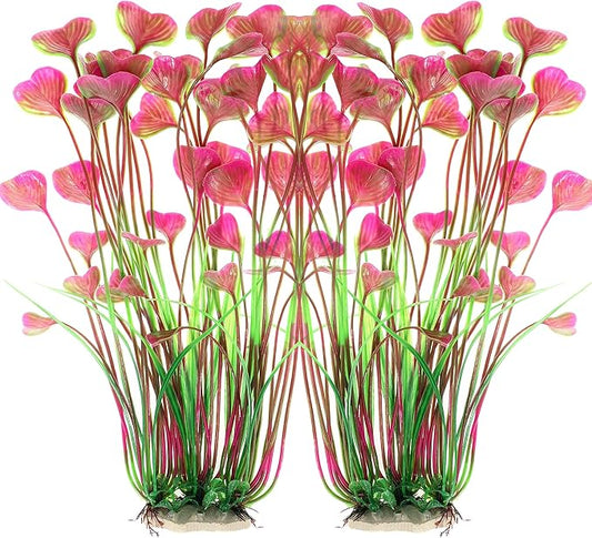 ALEGI Fish Tank Decorations Plastic Plants Large,Aquarium Artificial Plants Decoration Ornament Safe for All Fish-16 inch 2Pcs (Red 2 Pcs)-PurrikoPets