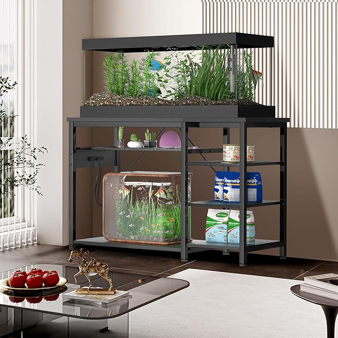40-50 Gallon Fish Tank Stand: Heavy Duty Aquarium Stand with Power Outlets and Cabinet for Fish Tank Accessories Storage - Metal Frame, 1000LBS Capacity, Suitable for Fish & Reptile Terrariums-PurrikoPets