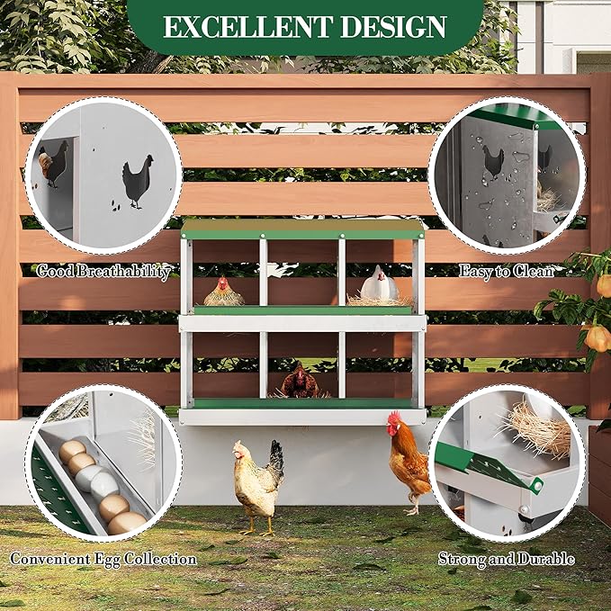 6 Hole Chicken Nesting Box with Roll Out Egg Tray, Rustproof & Ventilated Chicken Laying Boxes for Hens, Chickens, Ducks | Easy-Clean Poultry Coop Accessories-PurrikoPets