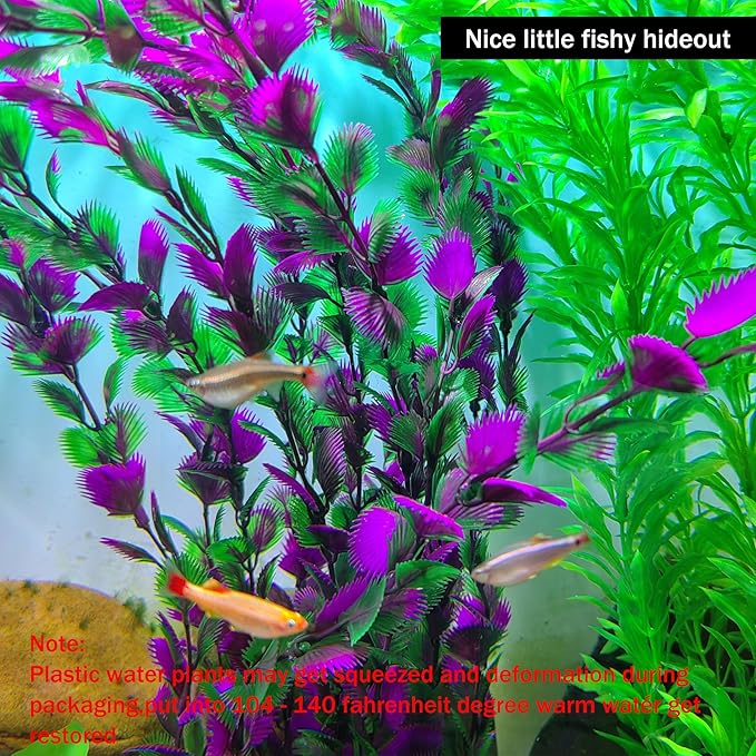 20.47 Inch Tall Aquarium Plants – Large Lifelike Artificial Fish Tank Decorations, 2 Pcs Fish Tank Plants Plastic，Durable & Safe for Freshwater/Saltwater Aquariums (Purple (Style C))-PurrikoPets